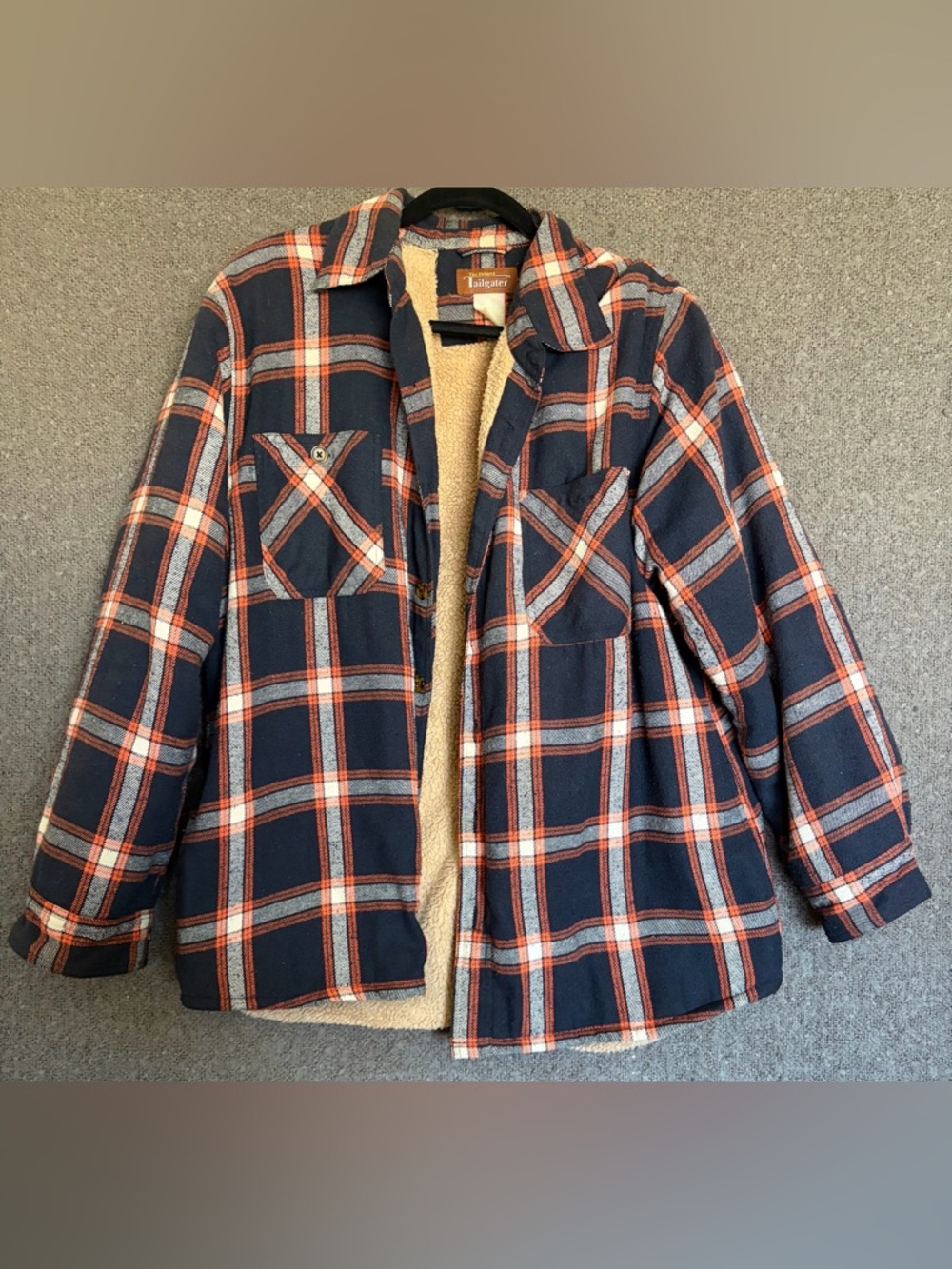 Haband Tailgater Plaid Sherpa-Lined Jacket - Navy, Orange & Cream